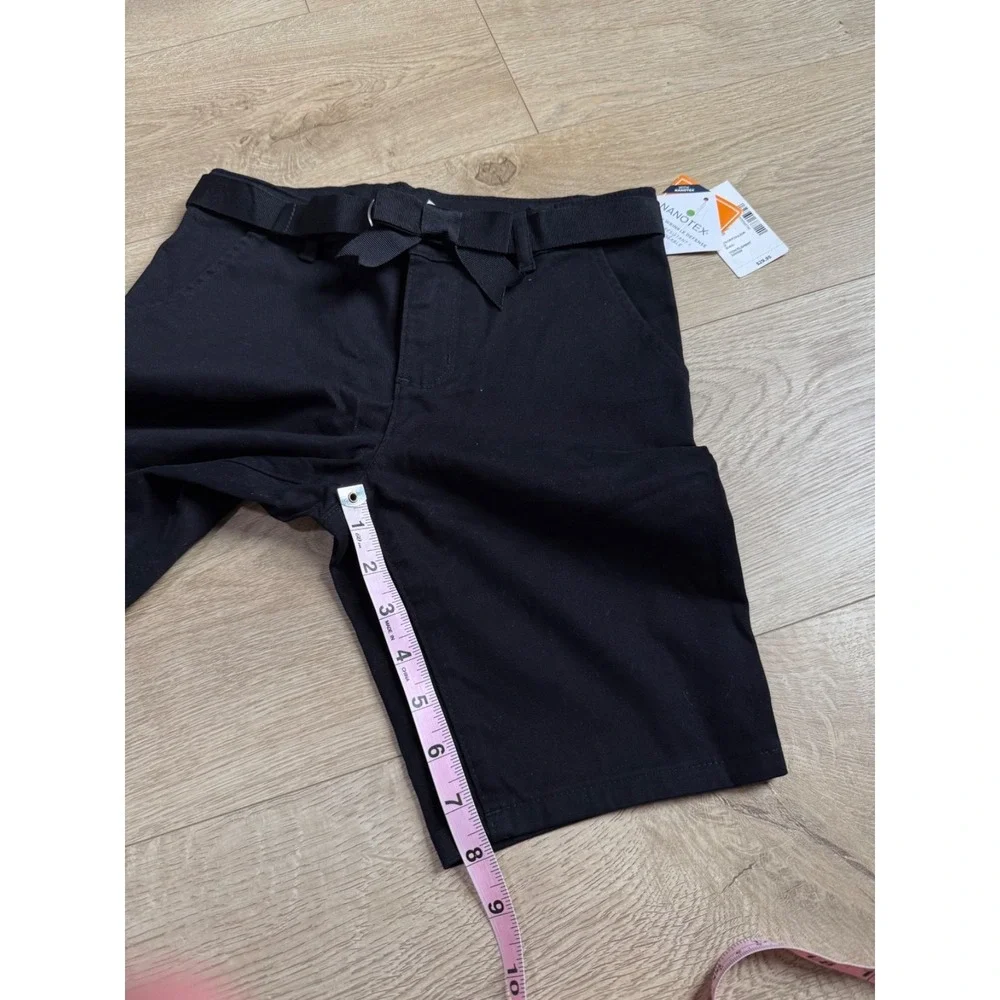 NWT Kid Girls Gymboree nanotex uniform‎ black bow belted chino shorts size 8